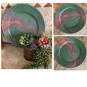 Signed Studio Art Pottery Vintage Colorful Charger Platter Plate 13 Inches